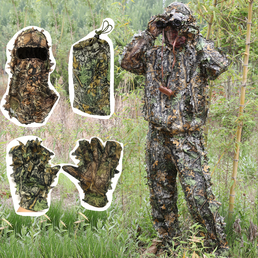 Outdoor Hunting Photography - ชุดล่าสัตว์ป่าใบน้ําหนักเบา Camouflage Ghillie สูท Hood การถ่ายภาพกลางแจ้งดูนกผ้าเครื่องแต่งกาย