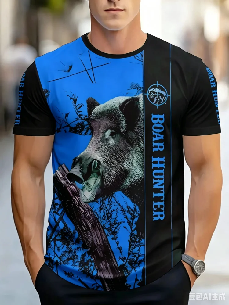 Hunting Outdoor Shop - เสื้อยืดลายพรางหมูป่าสีเขียวสำหรับผู้ชาย เสื้อยืดลำลองแขนสั้นสำหรับล่าสัตว์และกิจกรรมกลางแจ้ง เสื้อผ้าแฟชั่นสำหรับผู้ชาย