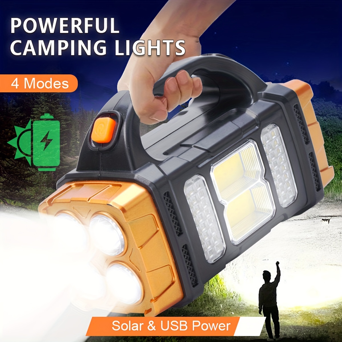 Outdoor Hunting Lights - อัพเกรดใหม่ ไฟฉาย LED พลังงานแสงอาทิตย์แบบชาร์จไฟได้ กำลังสูง พร้อมพาวเวอร์แบงค์