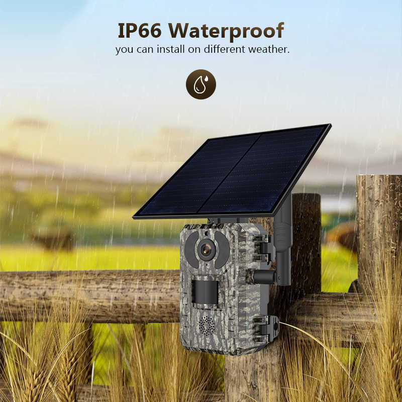 Outdoor Hunting Camera Wireless - กล้องล่าสัตว์ป่ากลางแจ้ง4MP 4G พร้อมแอป WiFi IP66กันน้ำใช้แผงโซล่าเพื่อความปลอดภัย