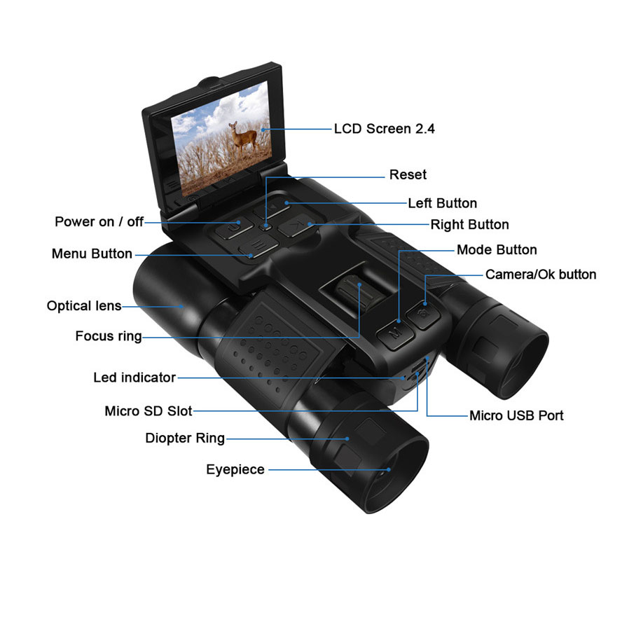 Monocular Night Vision - กล้องถ่ายภาพวิดีโอแบบดิจิตอลกลางแจ้ง 12x32 ความละเอียด 2.5K กล้องส่องทางไกลสำหรับดูนก จอ