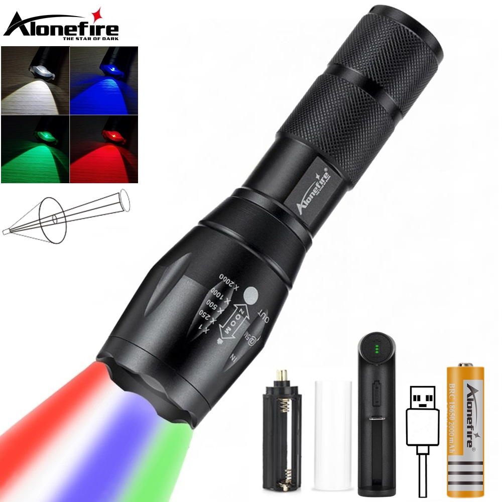 Outdoor Hunting Photography - ซูม 4-In-1 ไฟฉาย LED หลากสีสีสีแดงสีฟ้าสีเขียวสีขาวโคมไฟแบบพกพากลางแจ้งตั้งแคมป์ล่าสัตว์การถ่ายภาพเซลฟี่เดินป่าไฟฉาย