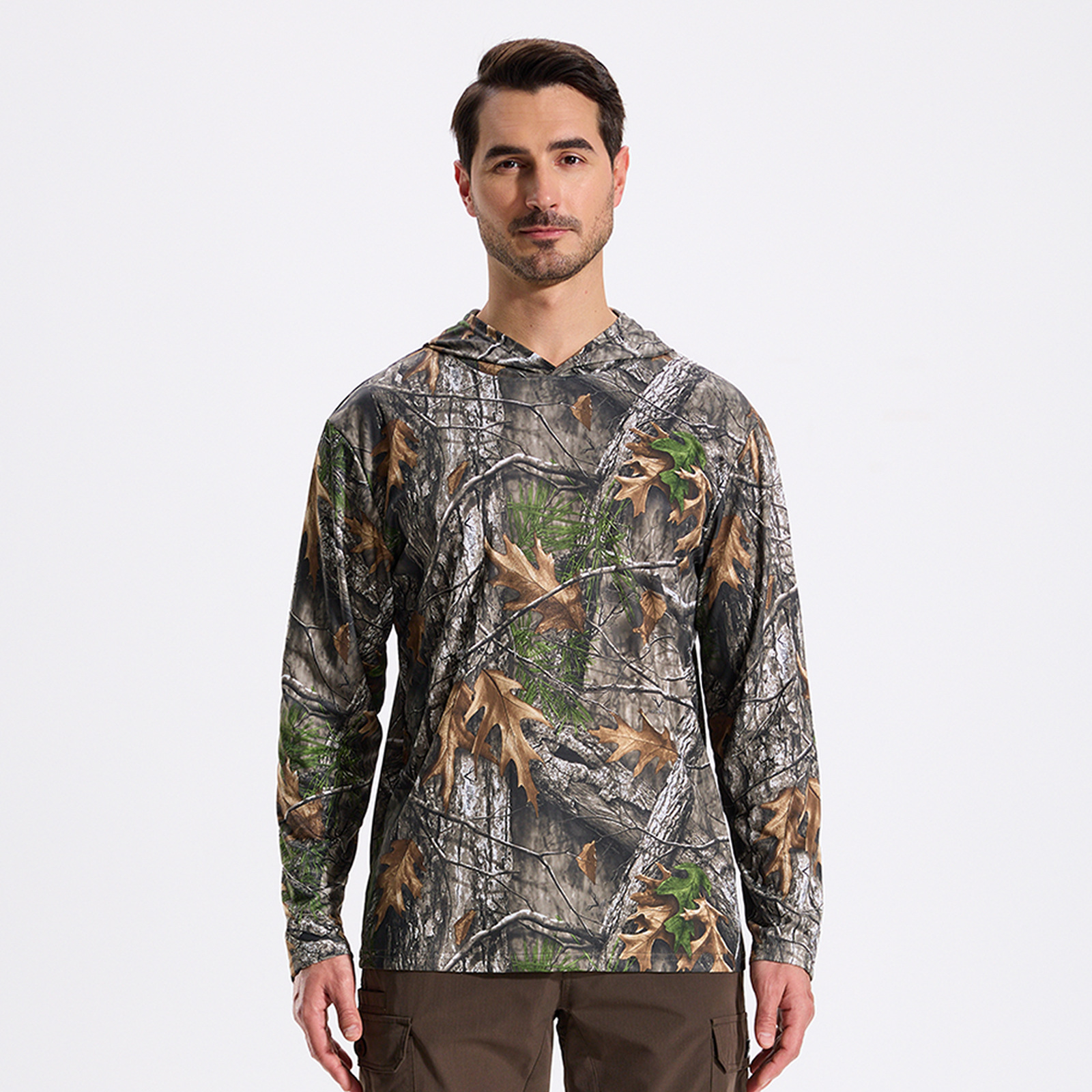 Outdoor Hunting Photography - การล่าสัตว์กลางแจ้งการถ่ายภาพดูนกต้นไม้ Camo ป้องกันแสงแดด Hoodie บางน้ําหนักเบาแขนยาวตกปลาเสื้อเดินป่า