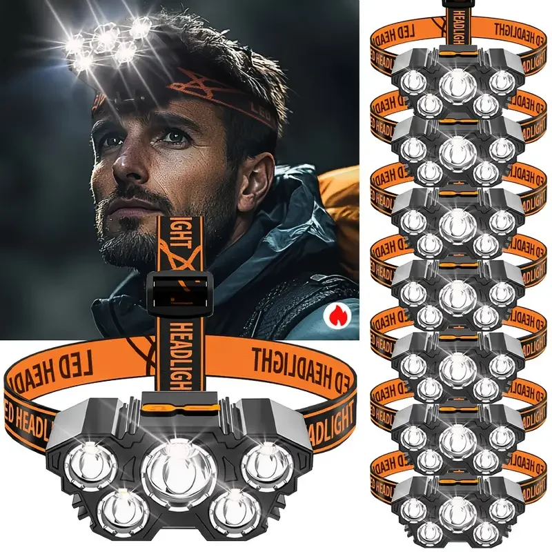 Outdoor Hunting Lights - ไฟหน้าแบบพกพา 5LED สำหรับใช้งานกลางแจ้ง พร้อมแบตเตอรี่ในตัว ชาร์จซ้ำได้ ใช้เป็นไฟทำงาน